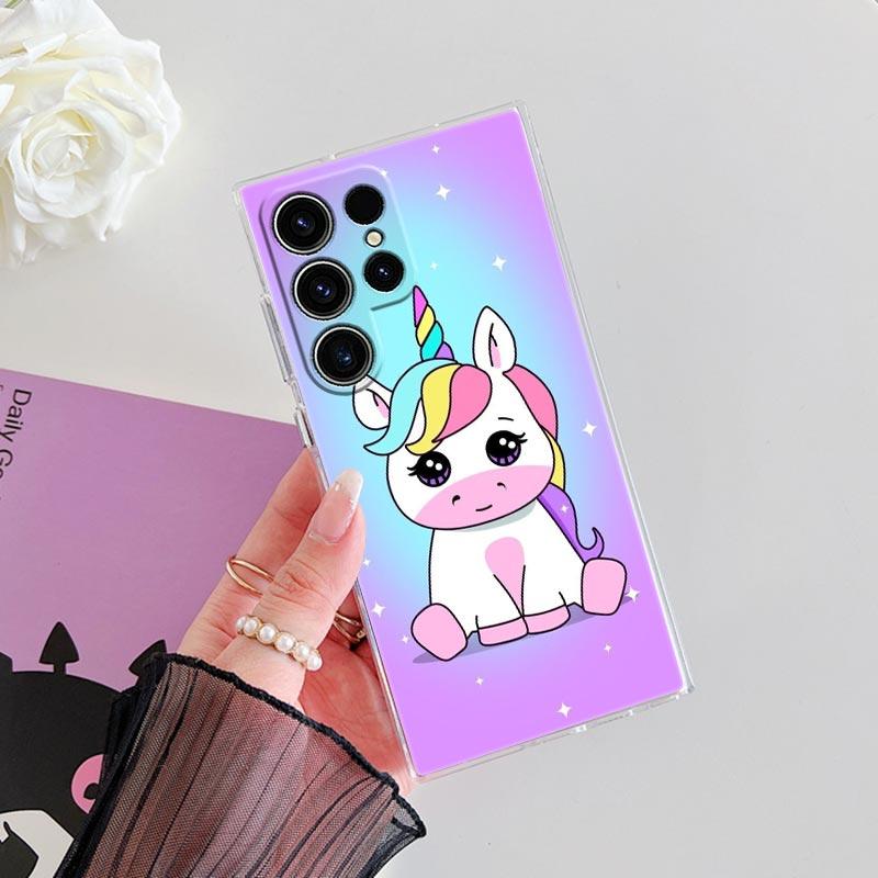 Cute Unicorn Cartoon Rainbow Phone Case S25Ultra For Samsung Galaxy S25 S24 S23 S21 Ultra S20 FE S22 Plus A35 A55 5G Clear Cover