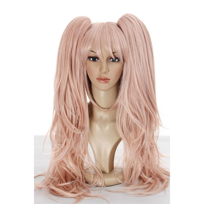 Dangan Ronpa Danganronpa Enoshima Junko Cosplay Pruik Roze Lang Golvend met Paardenstaart Clip Hittebestendige Pruiken+ Beer Haarspeldjes One Size beige