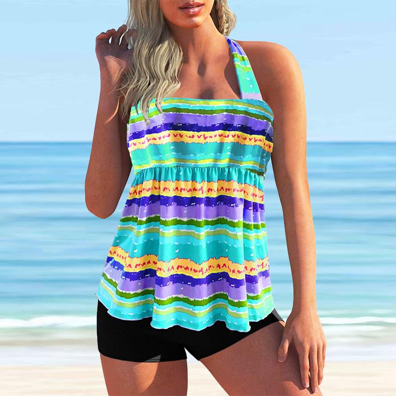 

Женский купальник с подвесным вырезом и разноцветными облаками, бикини, купальник-танкини M зелёный