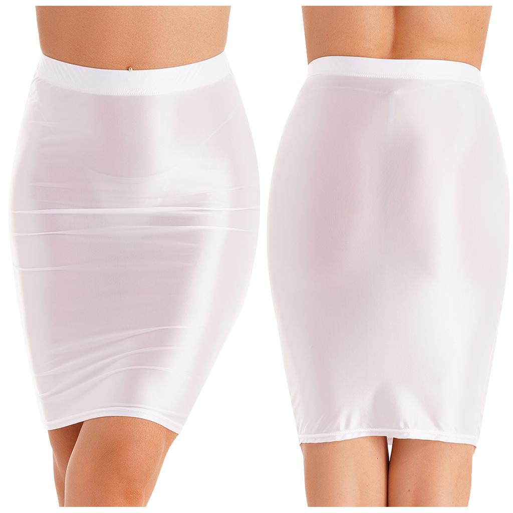 Women's Glossy High Waist Bodycon Pencil Mini Skirt Stretchy Package Hip Skirts