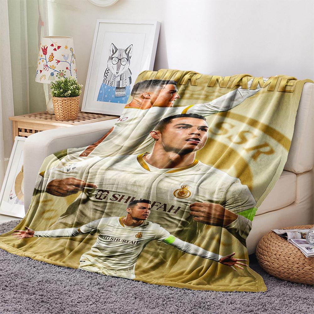 1 Stück Personalisierte Decke mit Cristiano Ronaldo Muster aus Flanell, geeignet für alle Jahreszeiten, für Heimdekoration, Wärme und Komfort, Geschenke, Weihnachtsgeschenk_xia