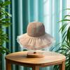 (One Size, Pink) Women's Woven Sun Hats Outdoor Fashionable Mesh Pearl Wide Brim Sun Protection Beach Hat