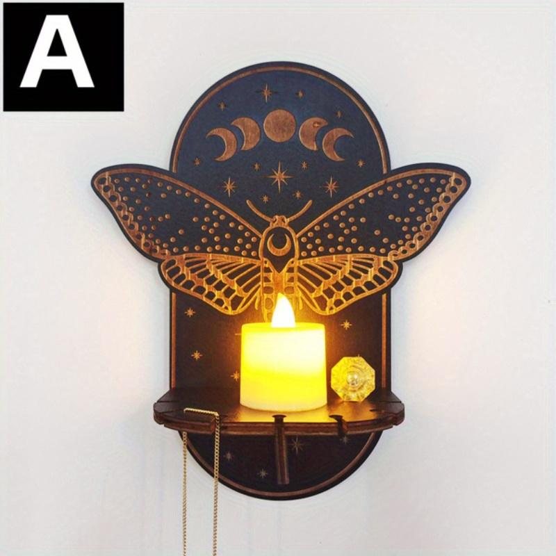 1pc Rustic Wooden Crystal Display Shelf, Vintage Style Wall Hanging Home Art Decor with Assorted Animal & Butterfly Designs for Candle Storage