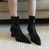 Fashion Sexy Pointed Toe Women's Ankle Boots 2024 Autumn New Black Matte Women's Square Heel Shoes Simple and Versatile Modern Boots