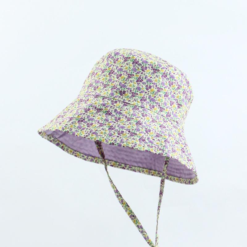 

Cute floral double-sided bucket hat women s summer big brim sunshade sunscreen hat showing face small bucket basin hat