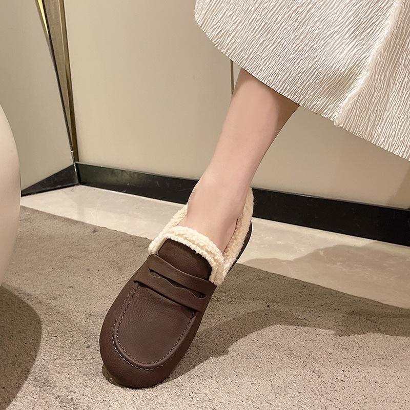 Temperament One Pedal Winter Explosion Velvet Warm Cotton Shoes Soft Sole Doudou Shoes Large Size Pregnant Women Can Wear