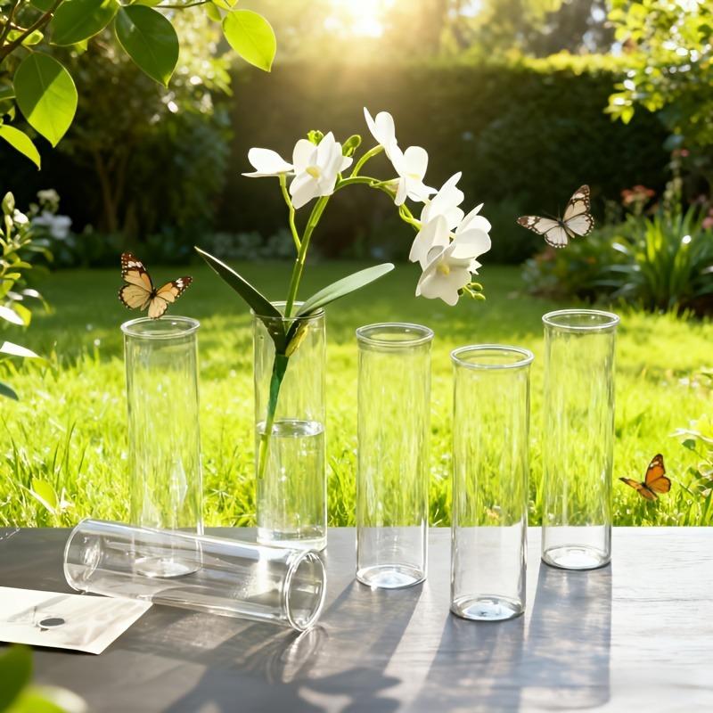12/18pcs Transparent Cylindrical Plastic Vases Home Decor Flower-Wrapping Vases for Tabletop Decoration and Flower Cultivation