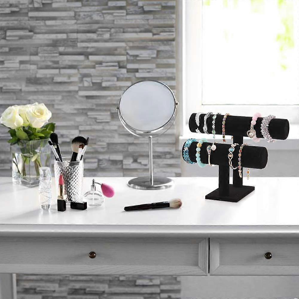 2 Tier Jewellery Stand for Women Girls T-Bar Jewellery Holder for Bracelet Necklace Watch Jewellery Organiser Black