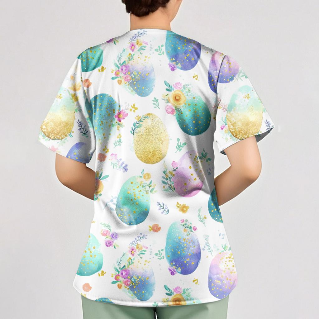 Dámské velikonoční potisk volný V-výstřih kapsa krátký rukáv Ošetřovatel/ Uniforma