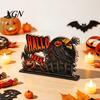 Festive Atmosphere Tabletop Decor Halloween Wooden Table Centerpiece, Decorative Sign Ornaments, 3D Layered Gnome Pumpkin Skeleton
