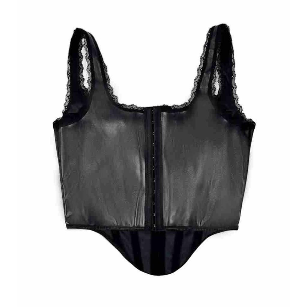 Women's Leather Lace Corset Camisole with Boning for Evening and Party Wear