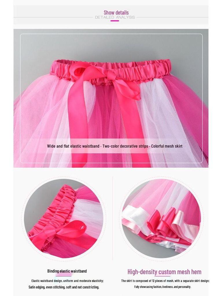 Tęczowa Puszysta Spódniczka Tiulowa Dziecięca na Występ Taneczny - Krótka Spódniczka z Tiulu Dostępna w Magazynie