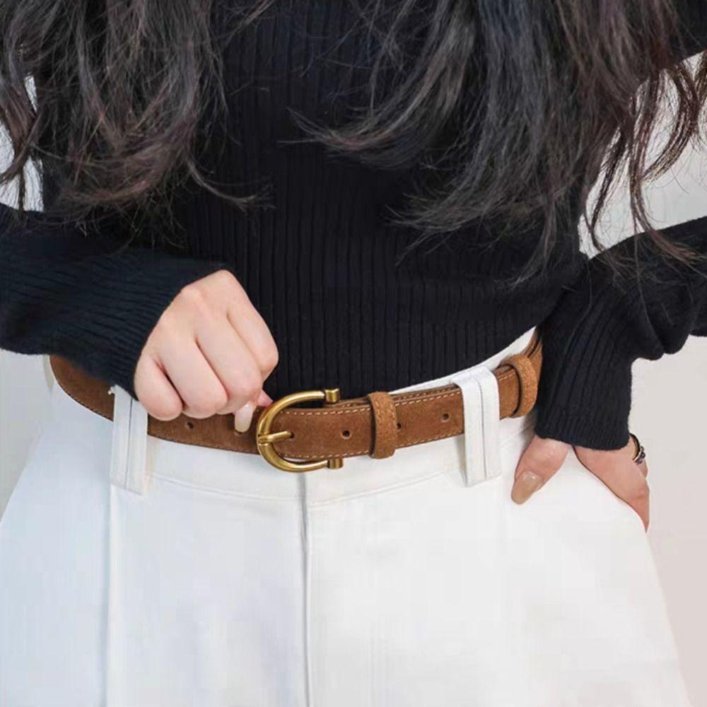 Retro Pin Buckle Suede Leather Belt Luxury Design Versatile Women Waist Belt Wide Waistband Coat Skirt Decoration