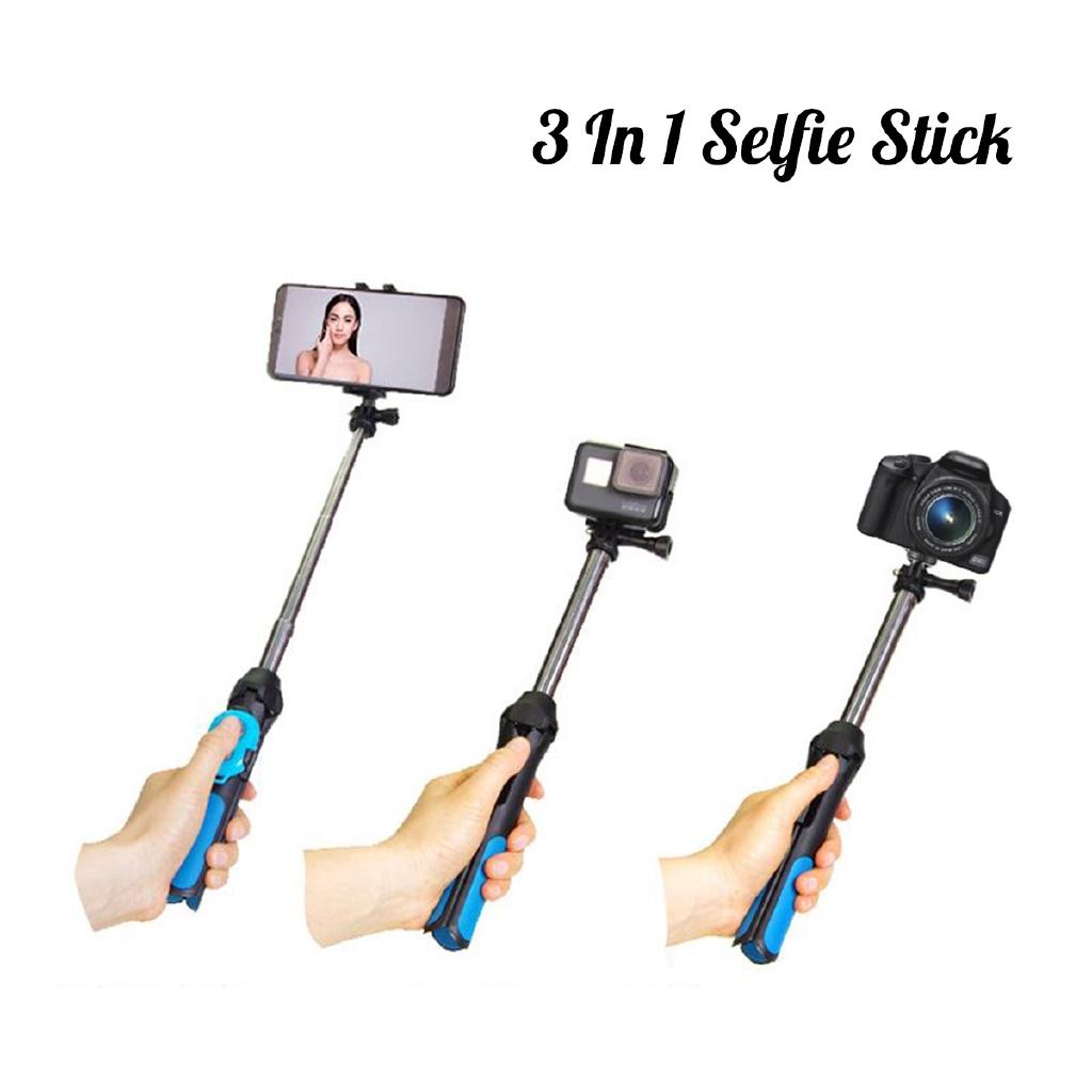 Składany statyw selfie 3 w 1 bezprzewodowy z pilotem bluetooth, wysuwany monopod do iPhone'a, kamery, Gopro