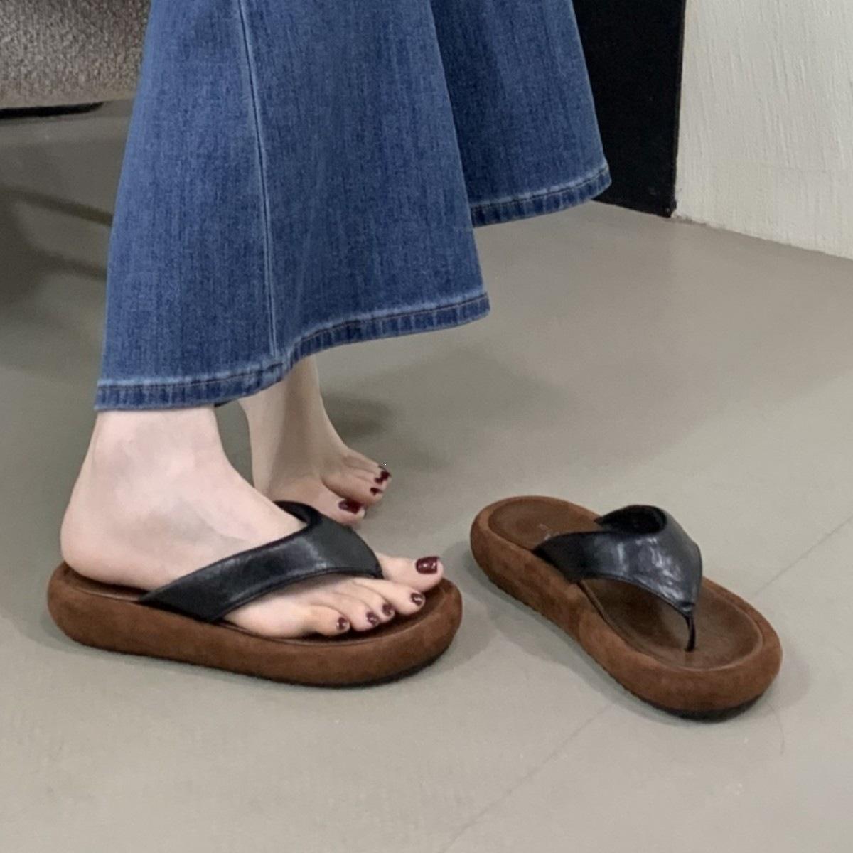 Thick-Soled Flip-Flops Women S Summer Outerwear Toe Sandals Fairy With Skirt Vacation Beach Shoes 35 5890₽