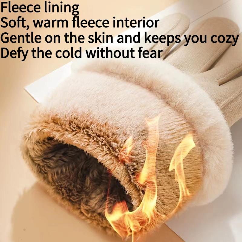 1PAIR Gloves Women's Winter Fleece Thickened Warm Ins Cute Touch Screen German Fleece Autumn and Winter Electric Vehicle Cold-proof Riding Gloves
