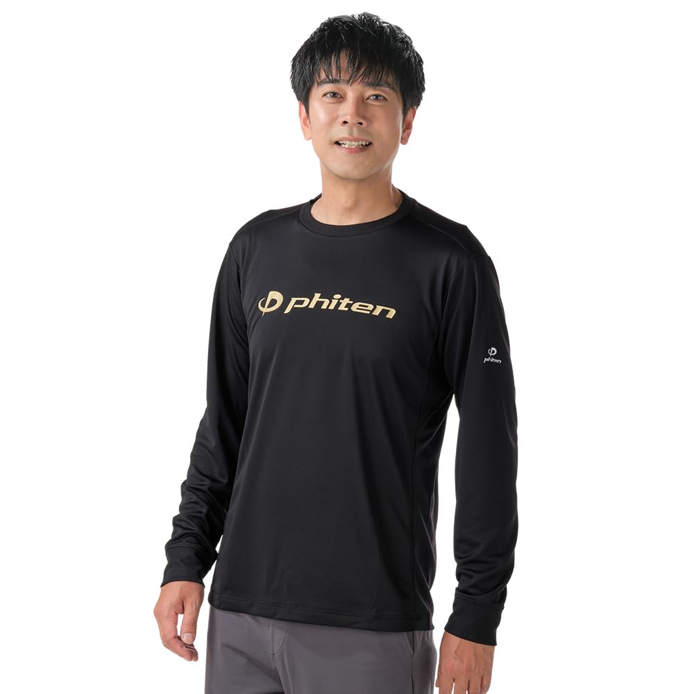 phiten RAKU Shirt, Long Sleeve, Black/Gold, Size Small, Unisex, Sports, Club Activities, T-Shirt with Logo