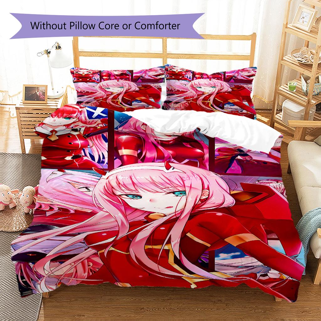 DARLING in the FRANXX Zero Two Pattern Bedding,Quilt Set Quilt Cover Pillowcase Home Birthday Gift (1 * duvet cover + 2 * pillowcase, without core)