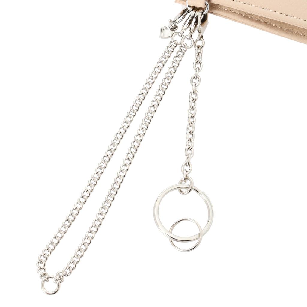 Multi Case Soft Cowhide Bag Stitch Multifunctional Card Pocket Pass Case Key Ring Simple Adult Cute Heart Charm with Chain JSLW3CE1 Beige [Jill