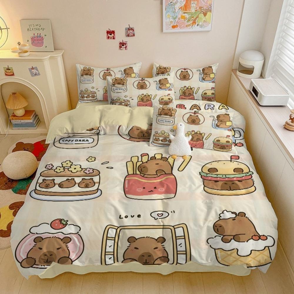 Motivo capibara dei cartoni animati, Set di biancheria da letto in microfibra, Biancheria da letto per bambini con cerniera, Decorazione per la stanza, Copripiumino per adolescenti e adulti, Set da 3 pezzi