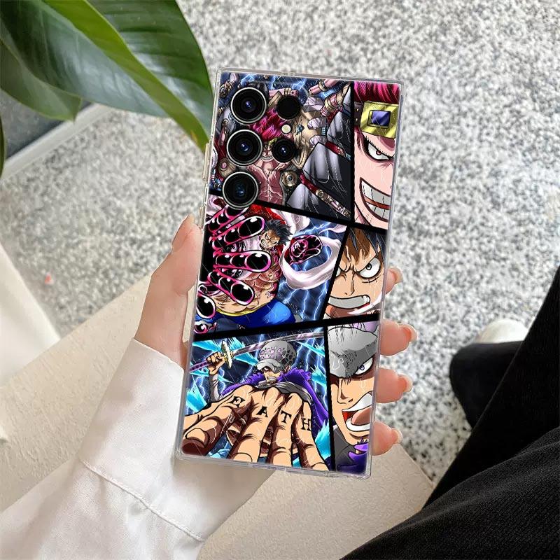 One P-Piece Kid Law Luffy Anime S26Ultra Case For Samsung Galaxy S25 S26 S24 S23 Ultra S22 S20 Plus S21 FE A57 Clear Phone Cover