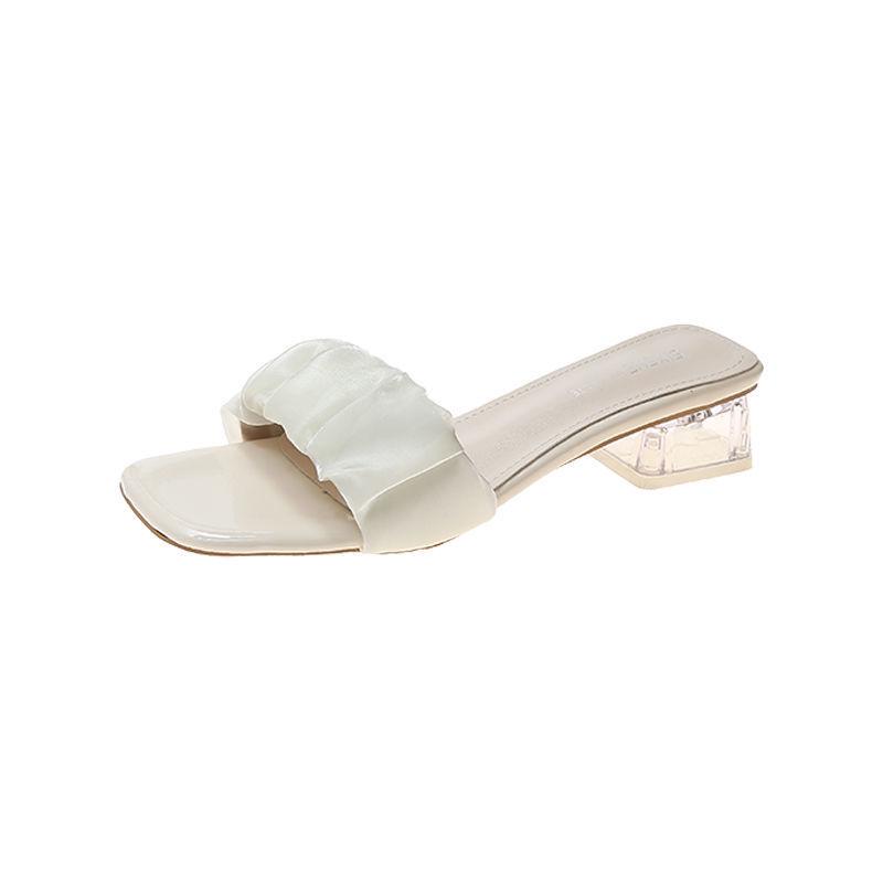 Women's Summer 2022 Crystal Chunky Heel Square Toe Sandals