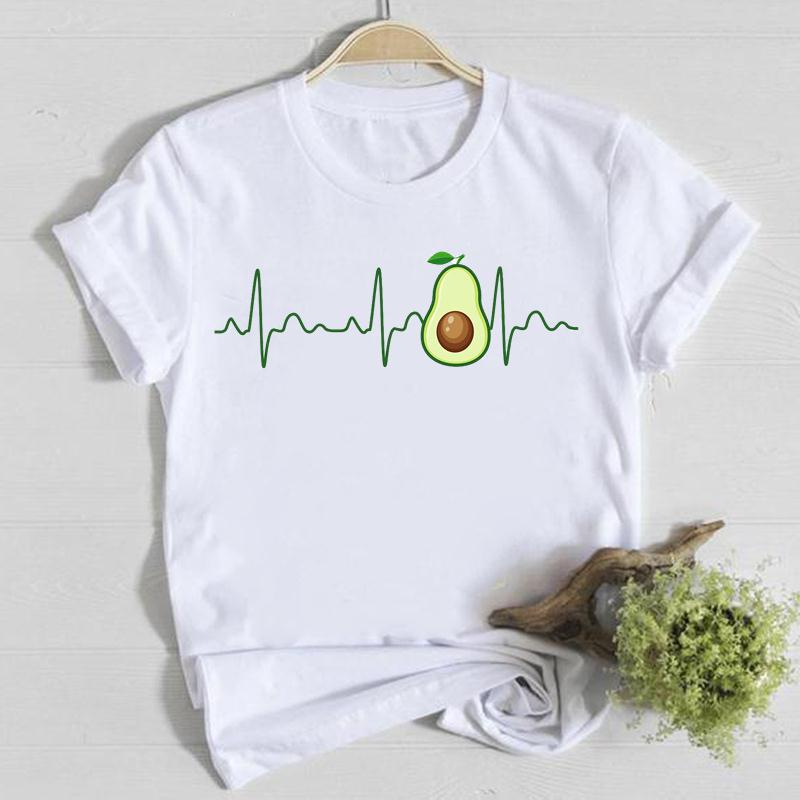 Summer Round Neck Cute Avocado Pattern Printed Top Fashionable Casual Pure Cotton Short Sleeved Women's T-shirts