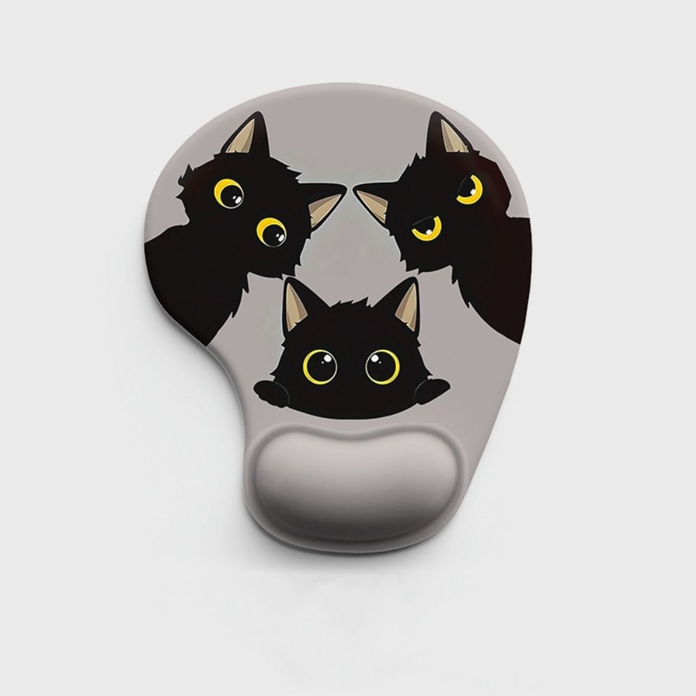 Cute Cartoon Cat Mouse Mat Ergonomic Wrist Support Pad Black Cat Animal Mouse Pad  Gaming Use