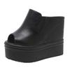 Fashion FHC14cm High Heels Wedges Sandals,Summer Shoe,Platforms Slides,Peep Toe Slippers,Microfiber Leather Slip On,Black,White,Dropship