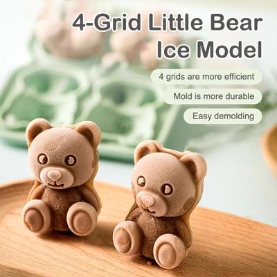 1Pcs Cute Bear Four Grid Bear Ice Cube Mold Silicone 3D Cartoon Bear Candle Mold For Home Diy Food Grade Ice Whiskey Cocktails
