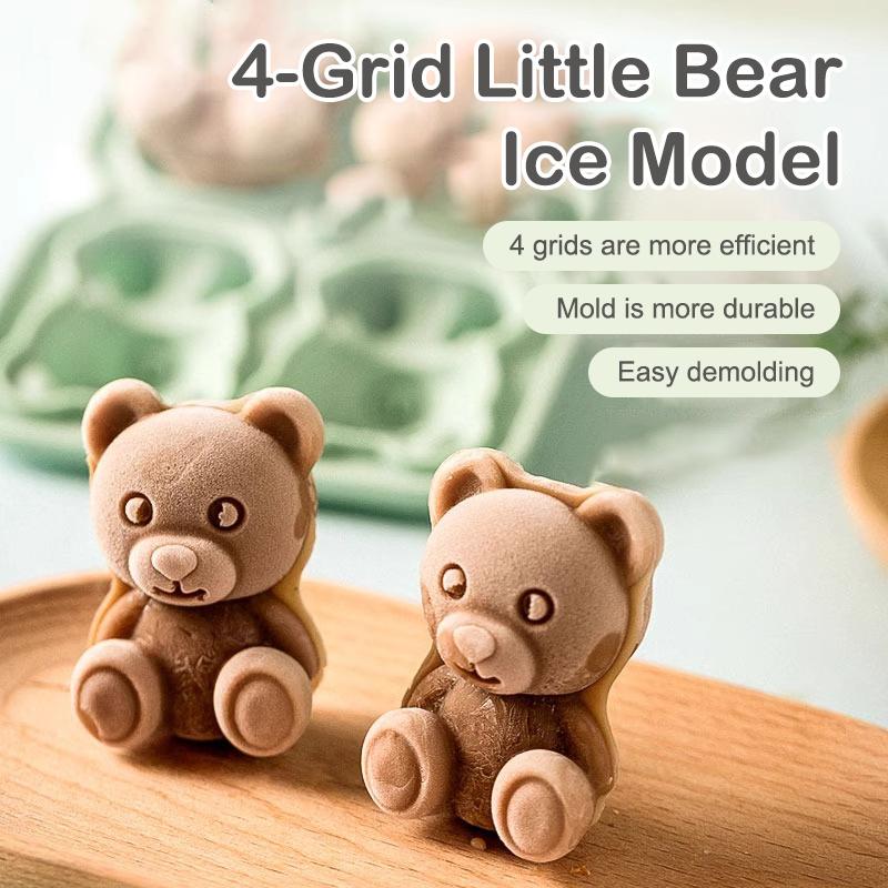 1 Stück Niedlicher Bär Vier Gitter Bär Eiswürfelform Silikon 3D Cartoon Bär Kerzenform Für Zuhause DIY Lebensmittelqualität Eis Whiskey Cocktails