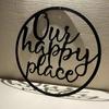 1pc Our Happy Place Metal Wall Sign – Elegant Outdoor Plaque, Stylish Metal Wall Hanging Art for Home Decor, Charming Wall Sign