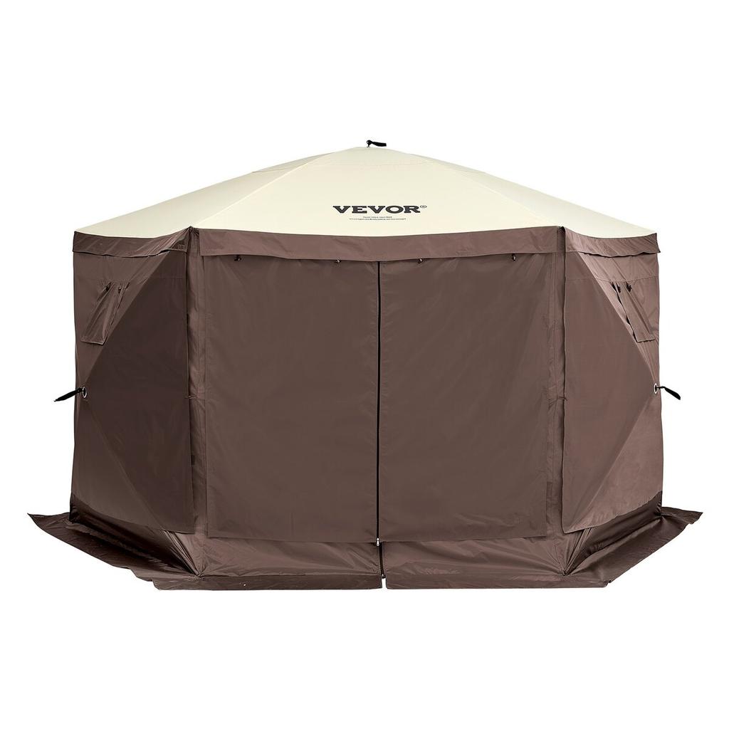 Pop Up Gazebo Tent Pop-Up Screen Tent 6 Sided Canopy Sun Shelter Brown