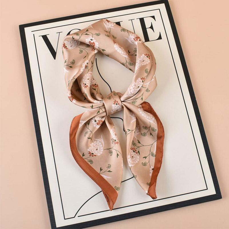 Luxury Design Satin Print Silk Scarf Square Women Neck Scarves Wrap Head Kerchief Beach Hair Band Woman Bandana Summer 70Cm