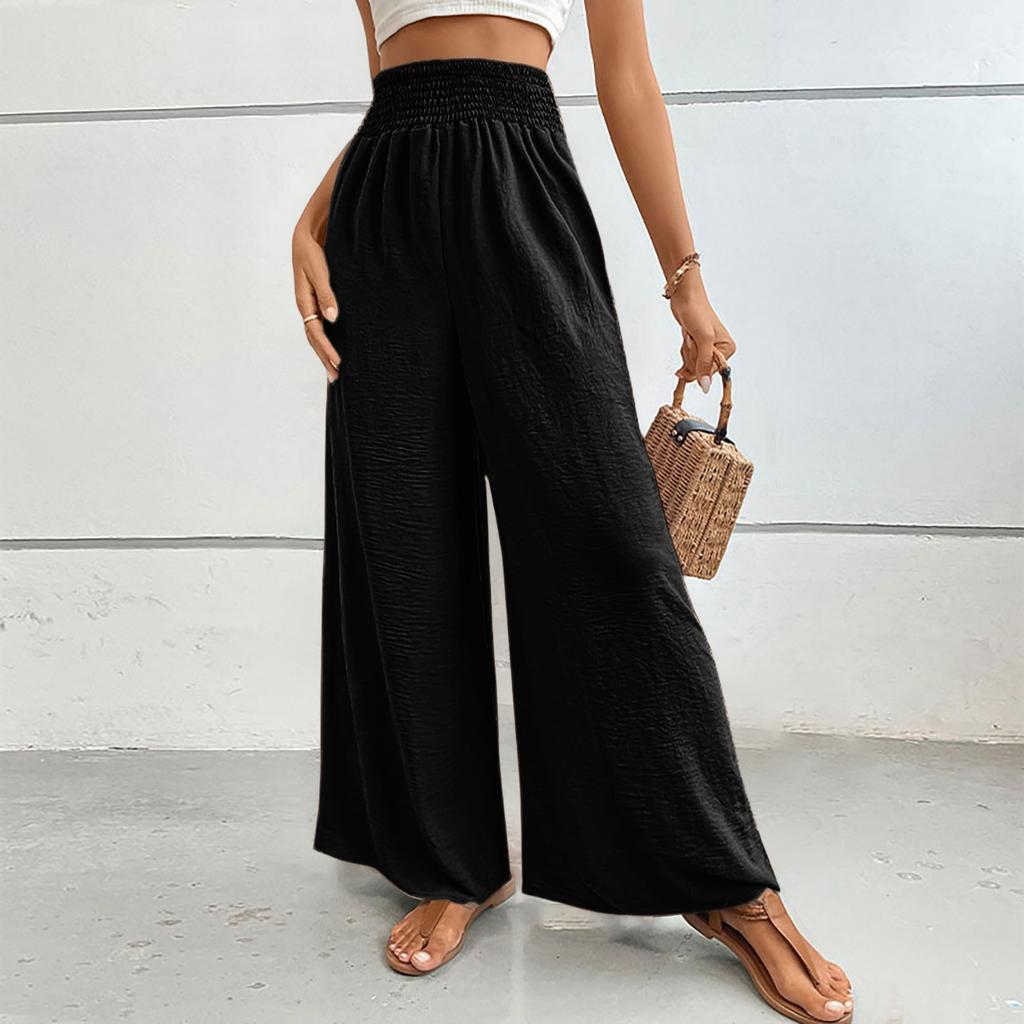Women's Fashion Holiday Trousers Casual Tight Waist Wide Leg Pants