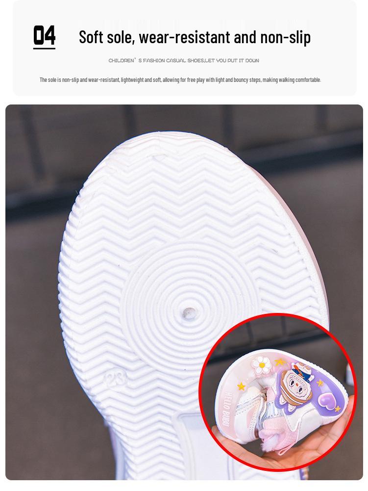 Kinder-Fleece-gefütterte Cartoon-Sportschuhe – Weiche Sohle, Bequeme Lauflernschuhe für Kleinkinder, Niedliche Freizeit-Sneaker für Mädchen.