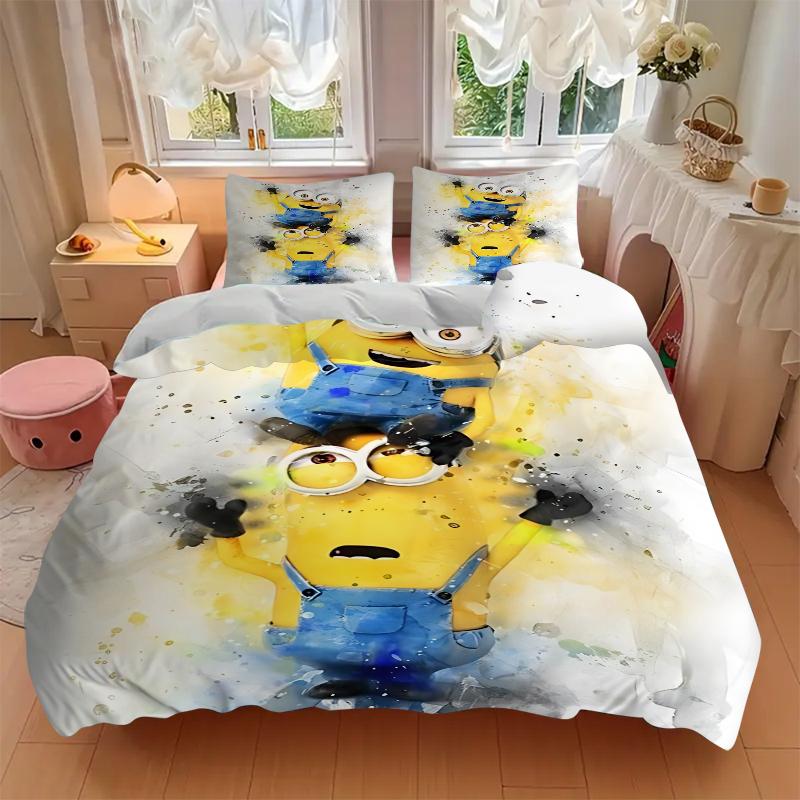 3Pcs Despicable Minions Artwork Bedding Set Quilt Cover Pillowcase Home Christmas Xmas Halloween Gift 1 Duvet Cover 2 Pillowcase M929451