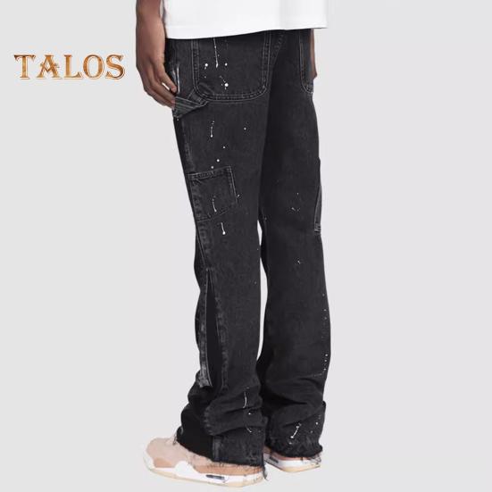 Męskie workowate dżinsy dzwony elastyczny denim casualowe spodnie robocze vintage patchworkowe spodnie rozszerzane do noszenia na co dzień podróże praca
