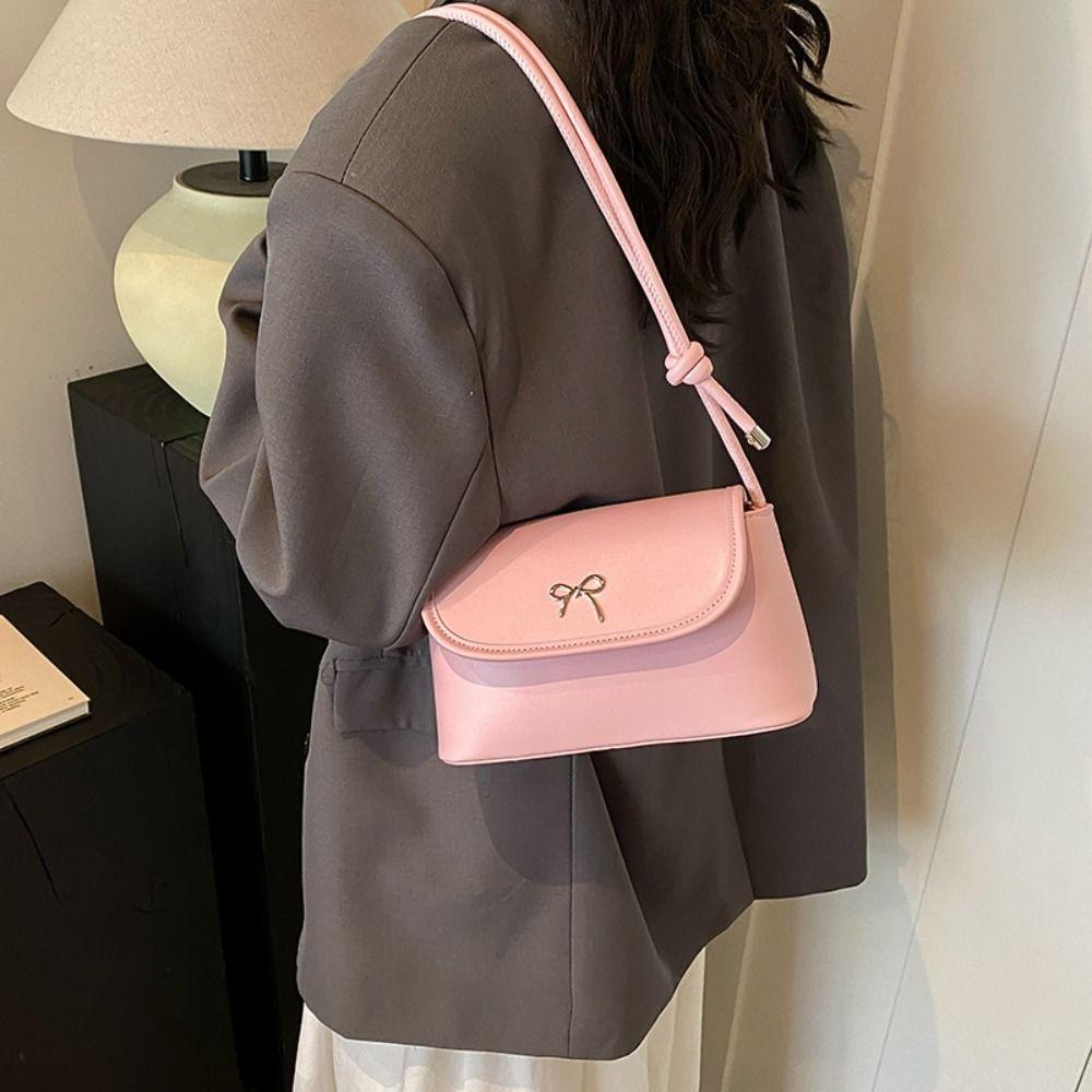 PU Leather Bowknot Underarm Bag Solid Color Y2K Crossbody Bag Fashion Bow Armpit Handbag Women