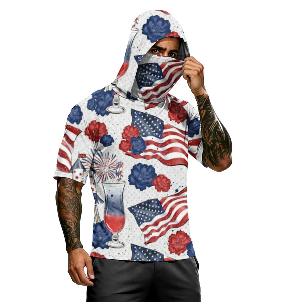 Herren Sommer Unabhängigkeitstag Colorblock Schnelltrocknendes Kurzarm-T-Shirt, UPF 0+ UV-Schutz Angeln & Sport Sonnenschutz-Hoodie