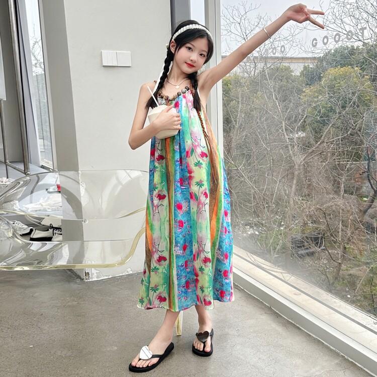 Girls' Bohemian Vacation Style Retro Dress