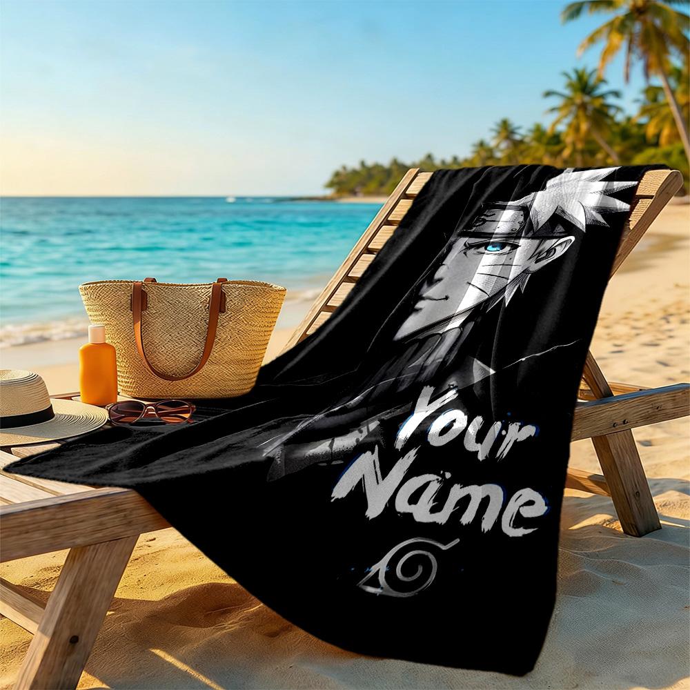 Naruto Character Customize Your Name Beach Towel Quick-Dry Soft Microfiber Perfect for Traveling Yoga Camping and Swimming
