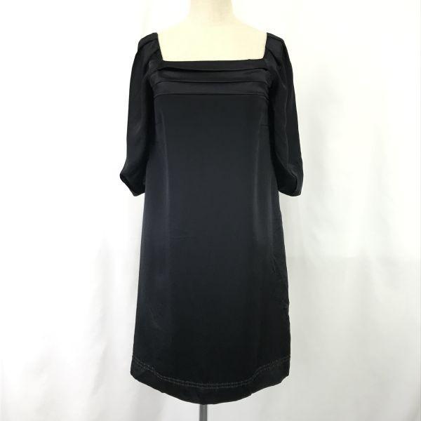 Vestido preto Candela International feito no Japão 100% cetim de seda costas fita manga curta 38 / M(USADO)