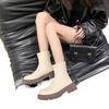 Vinter Tjocksulade Ankelstövlar Rund Tå Fyrkantig Klack 2025 Mode Damskor Halkfria Mellanhöga Fritidsmode Damskor