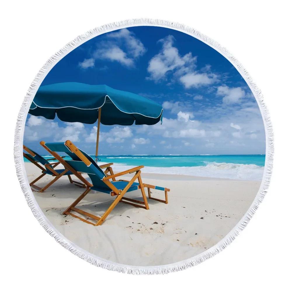 Summer Microfiber Beach Towel Palm Tree Sea Landscape Mat Toallas Hawaii Round Beach Bed Sheet Swimming Yoga Travel Bath Towels