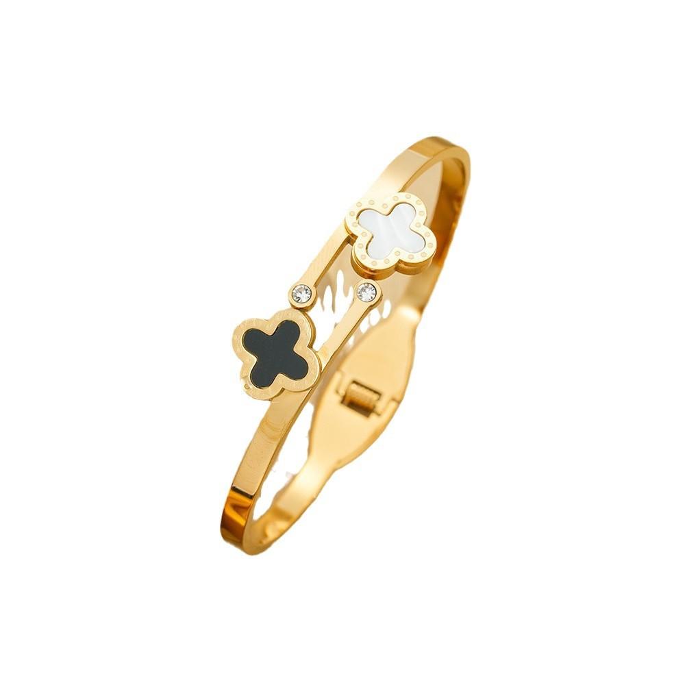 Titanstål Mote Firkløver Perlemor Armbånd Fjæråpning Lykkekløver Personlig Håndsmykke