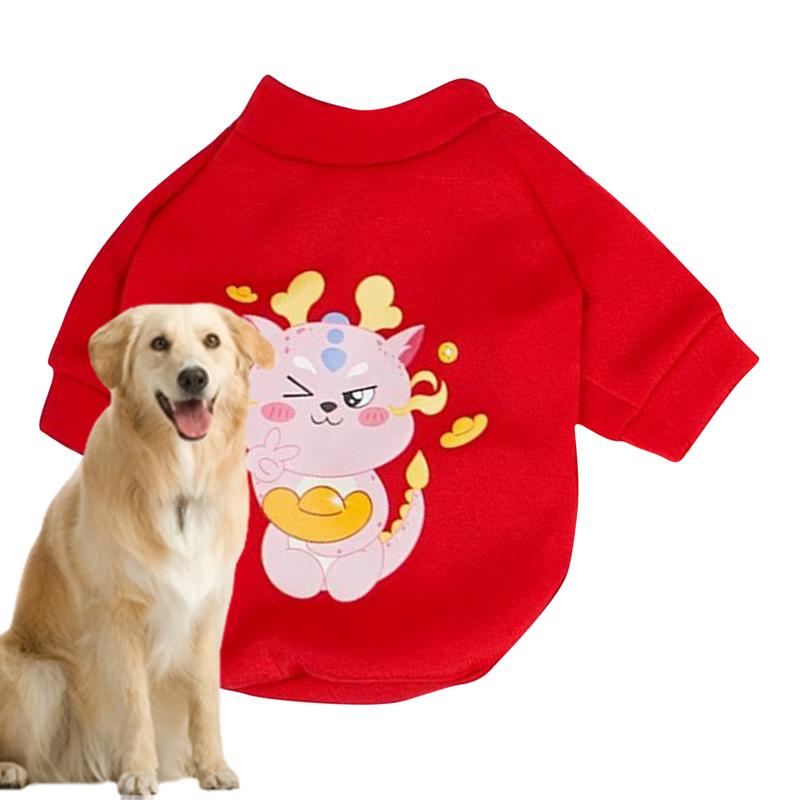 Pet New Year Clothes Cold Weather Thermal Dog Coat With Dragon Pattern Autumn Winter Pet Sweatshirt For Dog Cat Rabbit