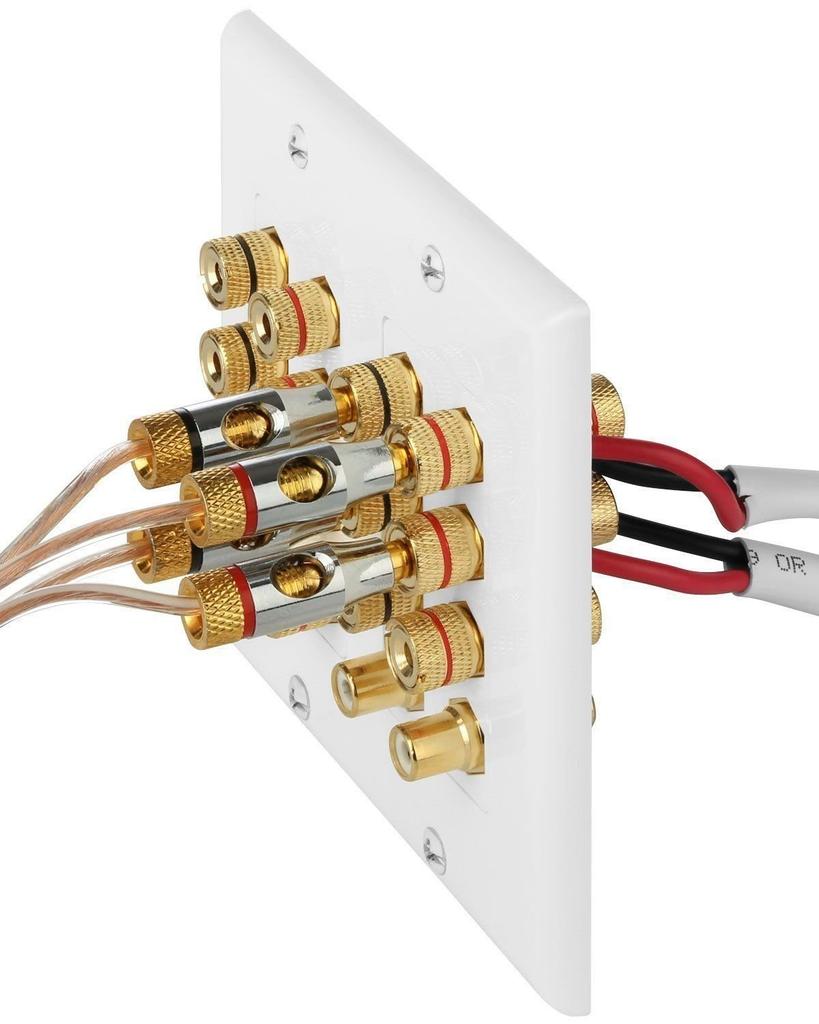 Fosmon Home Theater Speaker Wall Plate Copper Audio Distribution Outlet Panel with Banana Plug Binding Speaker Sound Audio Connector Insert Jack