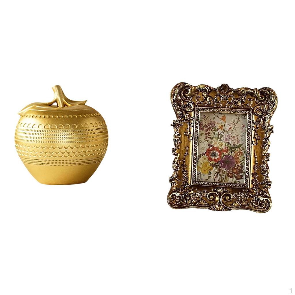 Modern Resin Fruit Figurine Sculpture And Hand Carved Floral Photo Frame for Tabletop Bookshelf
