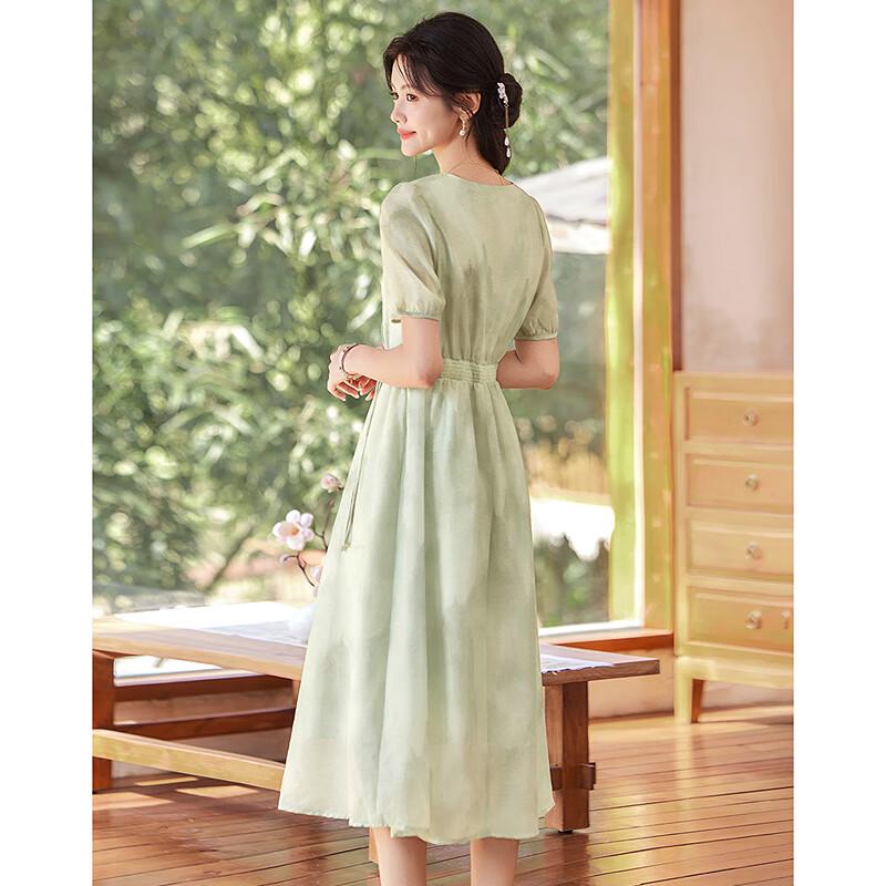 Sishuinianhua Damen Elegantes Midikleid mit kurzen Ärmeln